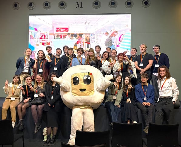 The Belgian Pavilion's attendants posing with BeluBelu